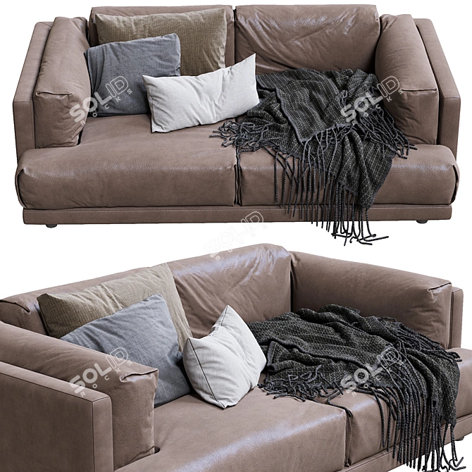 Modern Italian Leather Sofa Family Lounge 3D model image 4