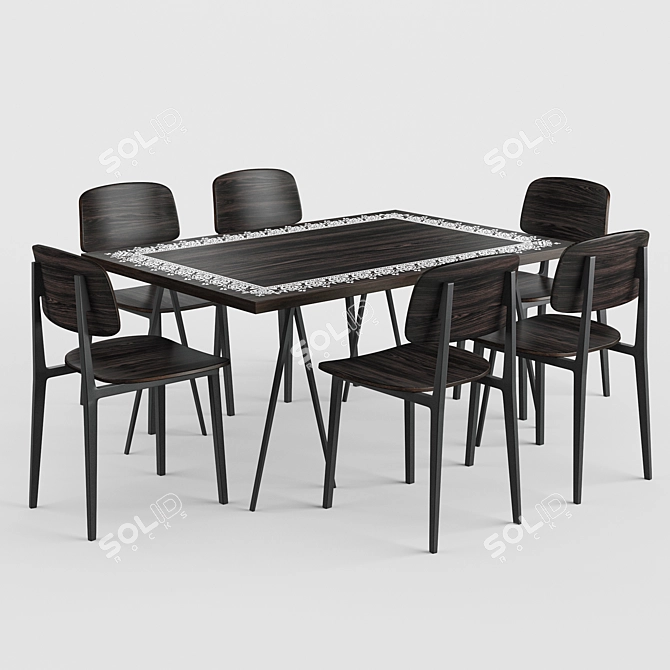 Ebony Dinning Set: Table & Chairs 3D model image 1