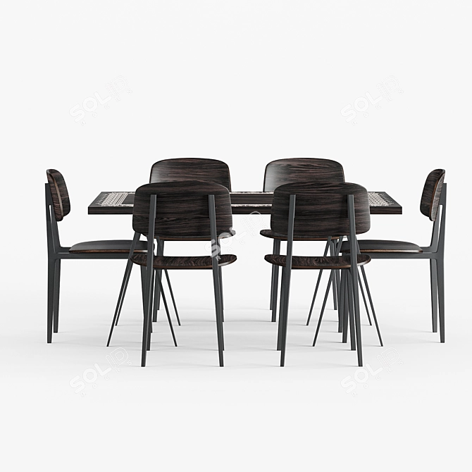 Ebony Dinning Set: Table & Chairs 3D model image 3