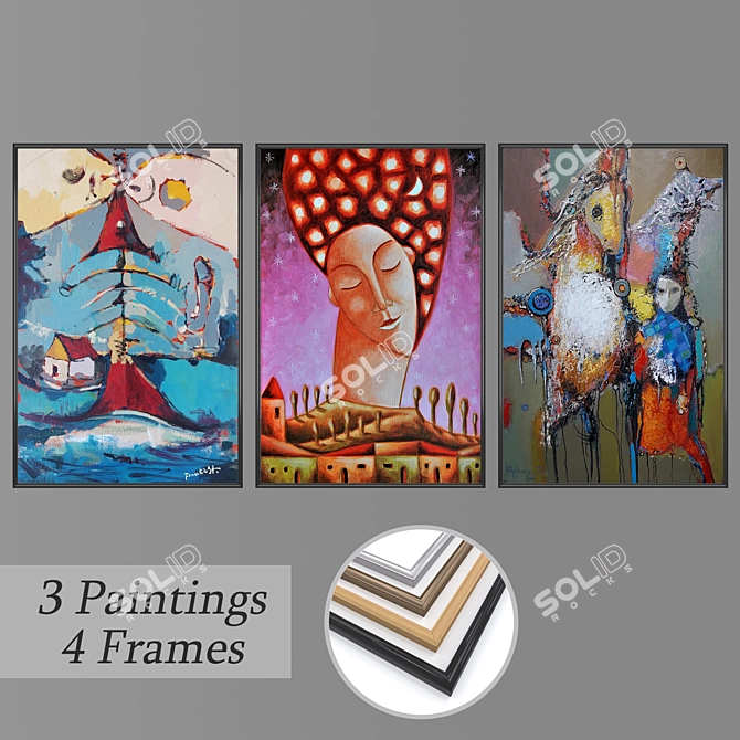 Modern Framed Wall Art Set 3D model image 1