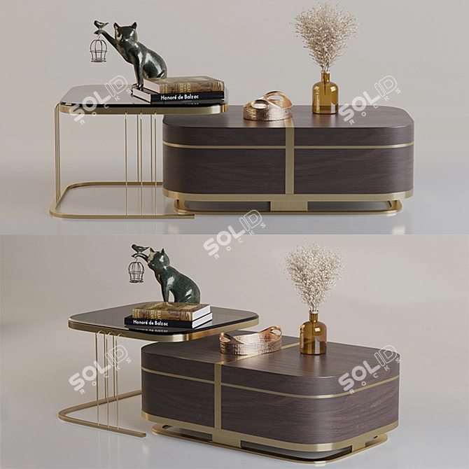 Elegant Gold Nesting Coffee Table 3D model image 1