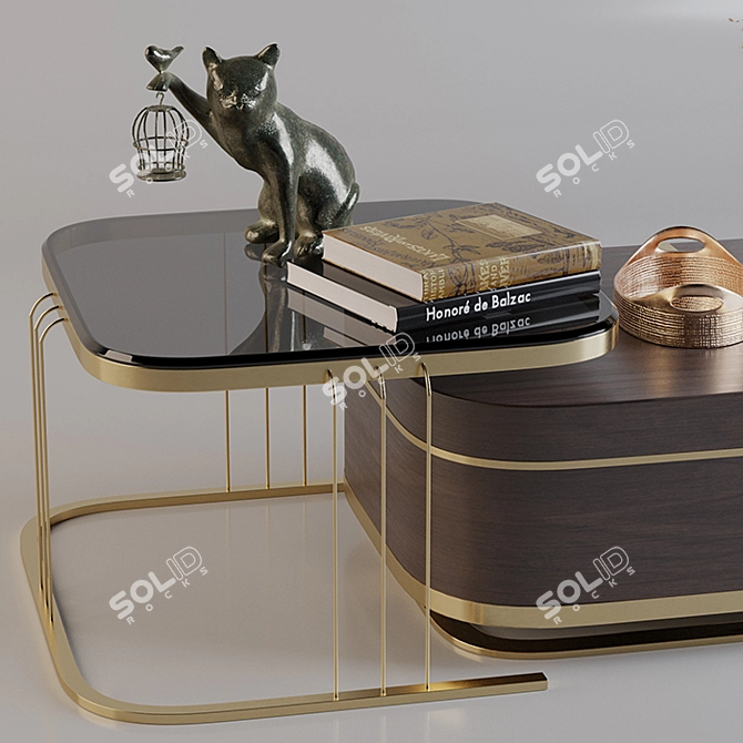 Elegant Gold Nesting Coffee Table 3D model image 2