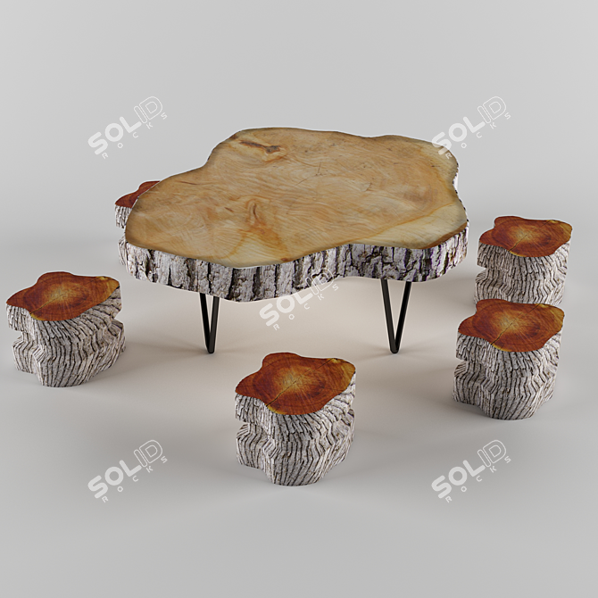 Vintage Wooden Dining Table 3D model image 1