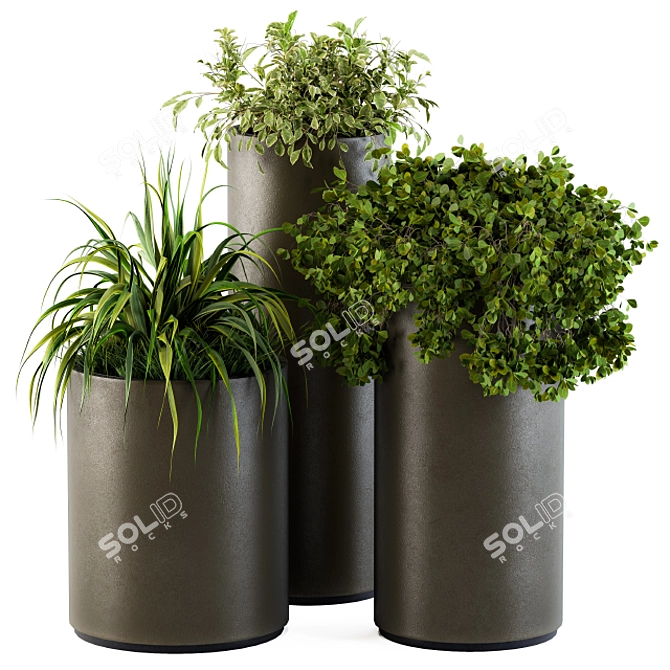 Deluxe Metal Pot Set - Outdoor Greenery 3D model image 2