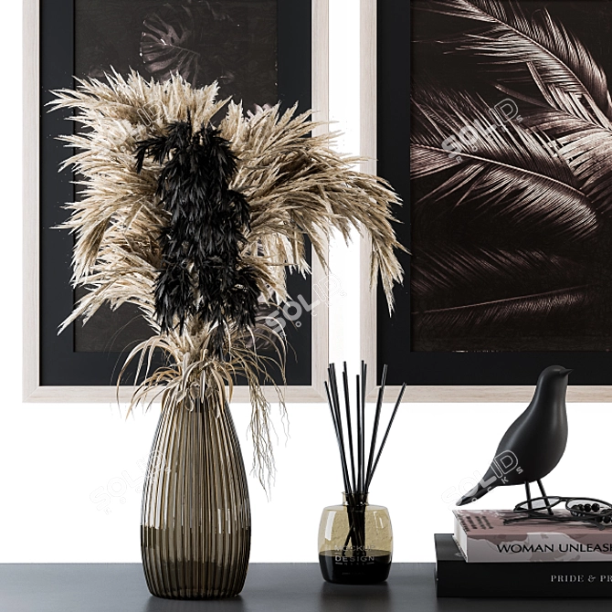 Rustic Charm: Dried Plants & Lampshade 3D model image 2