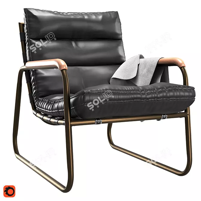 Vintage Noir Cowhide Armchair 3D model image 1