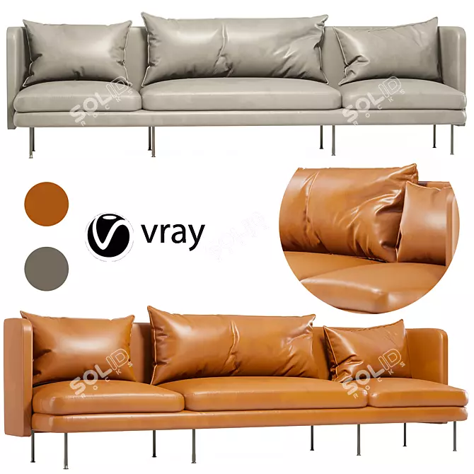 Urban Comfort 3-Seater Sofa 3D model image 1