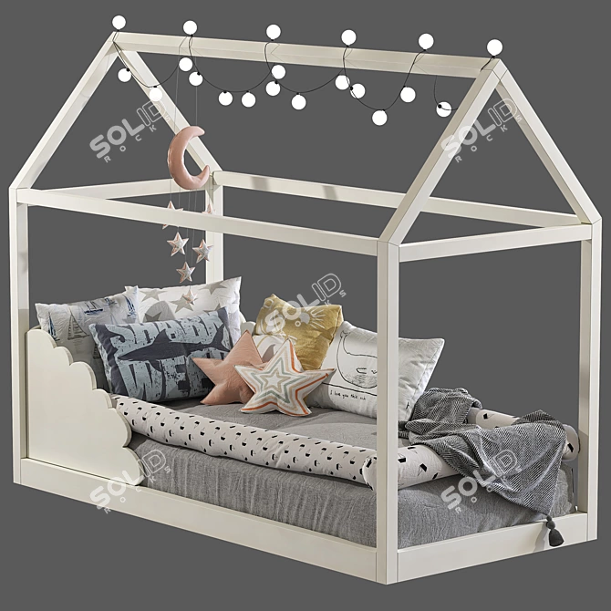 Elegant Children's Bed with 8 Columns 3D model image 2