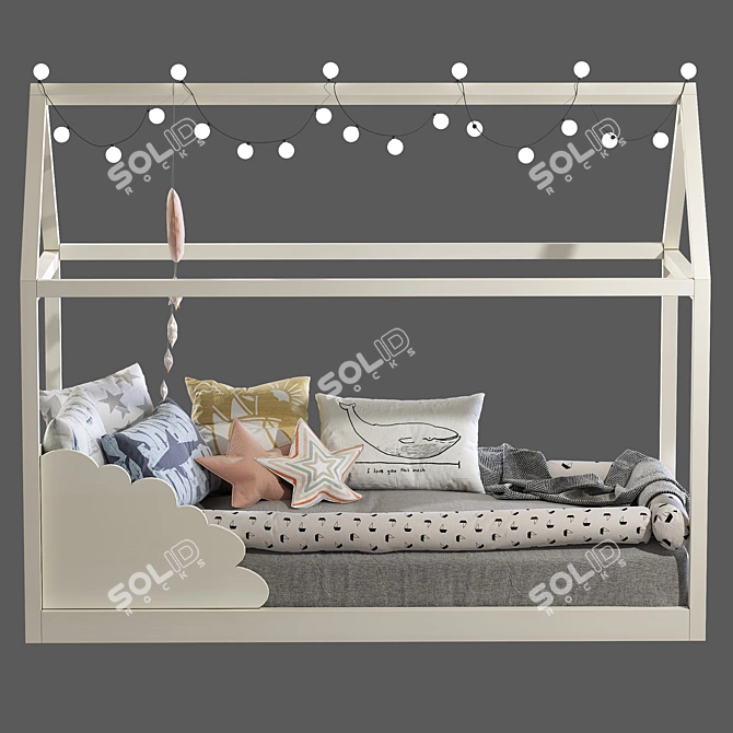 Elegant Children's Bed with 8 Columns 3D model image 4