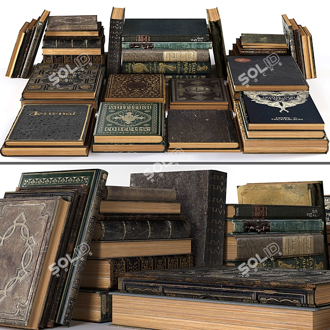 Vintage Book Stack Set 3D model image 1