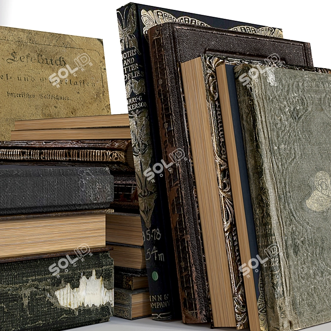 Vintage Book Stack Set 3D model image 3