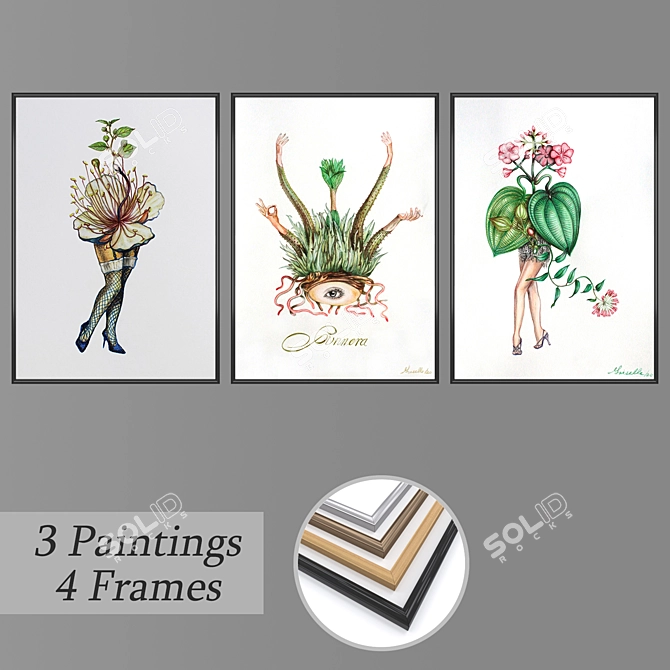 Gallery Vibes: Set of Modern Wall Paintings 3D model image 1