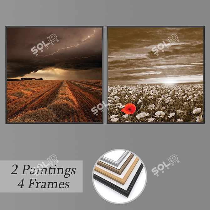 Elegant Wall Paintings Set 3D model image 1