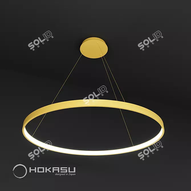 1. Title: ULIGHT Gold Halo Pendant Lamp (1 Ring) [42 characters]
2. Title: Stylish Gold Halo Pendant 3D model image 2
