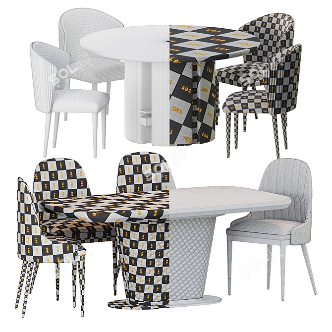 Contemporary Italian Marble Dining Set 3D model image 5