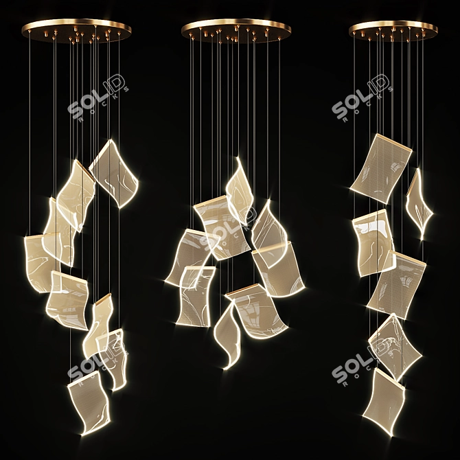 Modern Curved Acrylic Chandelier 3D model image 3