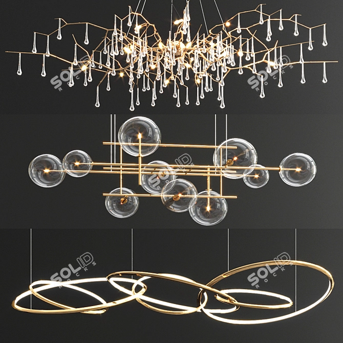 Elegant Serip Orizzontale Ring Chandelier 3D model image 1