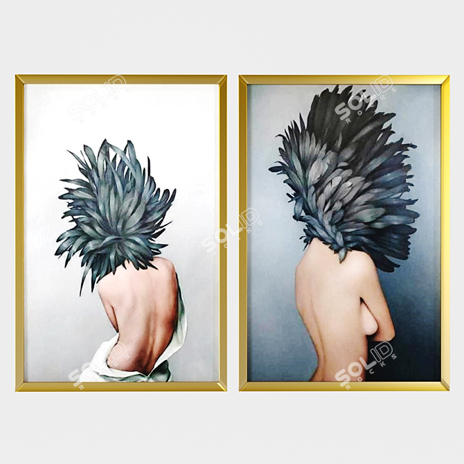 Feathered Beauty: 3 Unique Framed Art 3D model image 2