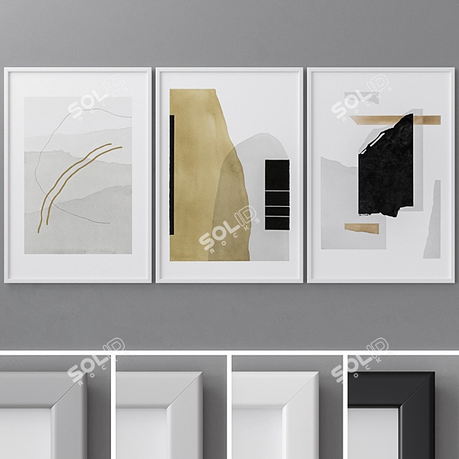 Modern Abstract Art Painting Set with Frames 3D model image 1