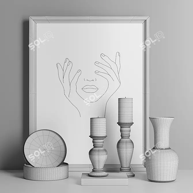 Elegant Zara Home Decor: Candle Holder, Storage Box, Vase & Art 3D model image 4