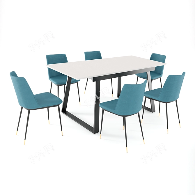 Detroit Extendable Grey Dining Table & Melissa Blue Chair 3D model image 1
