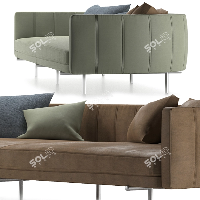 TurboSmooth Sofa with Leather and Cloth Pillows 3D model image 2