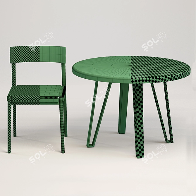 Vintage Wood Table & Chair 3D model image 4