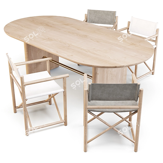 Modern Oval Dining Set: Oli Oval Table & Director's Chairs 3D model image 2