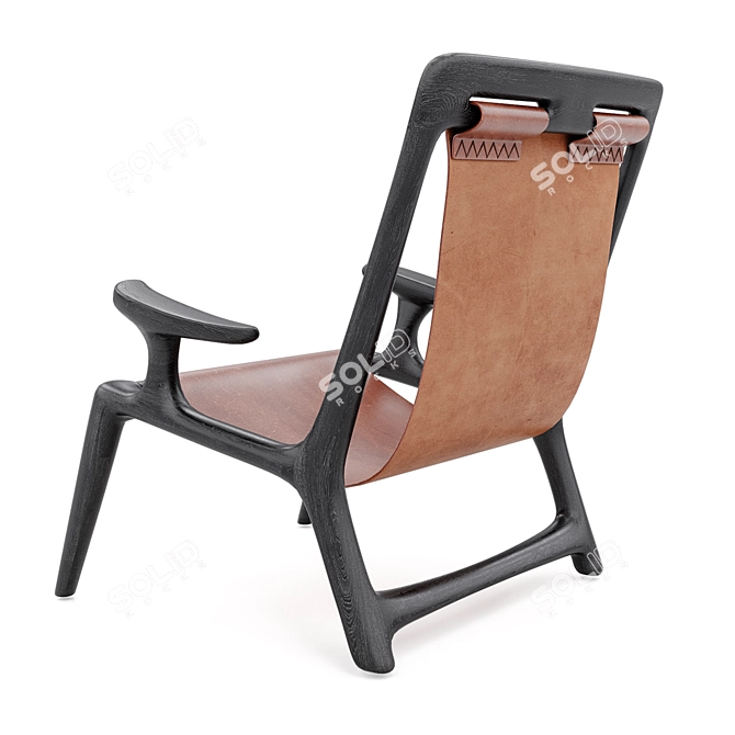 Charcoal Ash Leather Sling Chair 3D model image 2