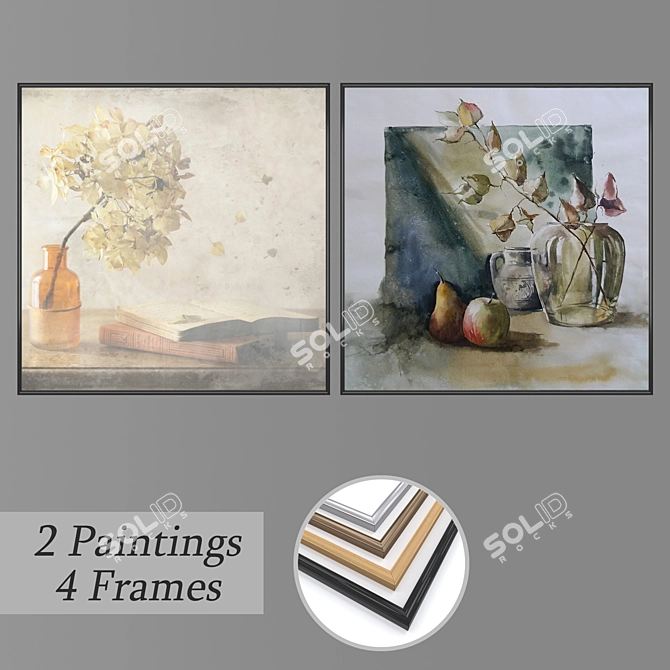 Modern Mix: 2-Piece Wall Paintings 3D model image 1