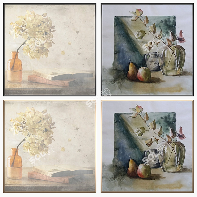 Modern Mix: 2-Piece Wall Paintings 3D model image 2