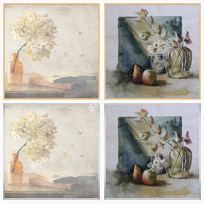 Modern Mix: 2-Piece Wall Paintings 3D model image 3