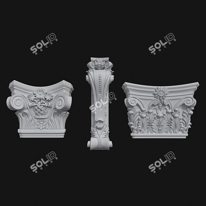 Elegant Plaster Decor - 3 Designs 3D model image 1