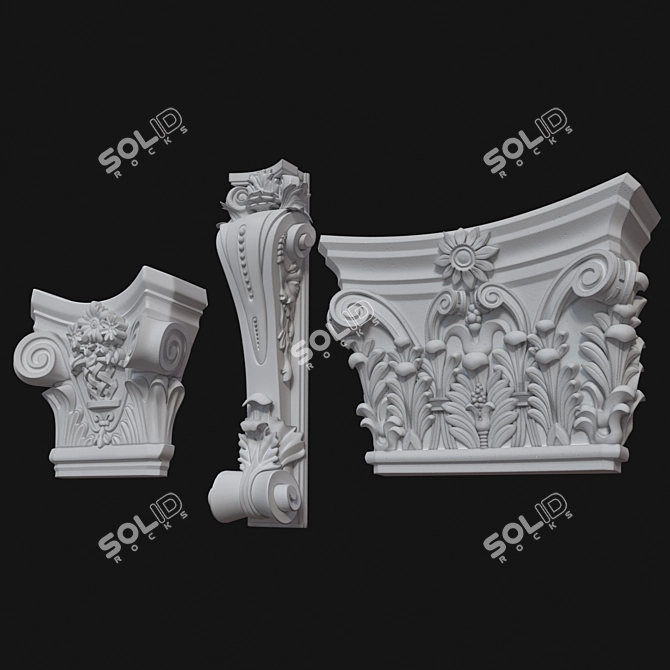 Elegant Plaster Decor - 3 Designs 3D model image 3