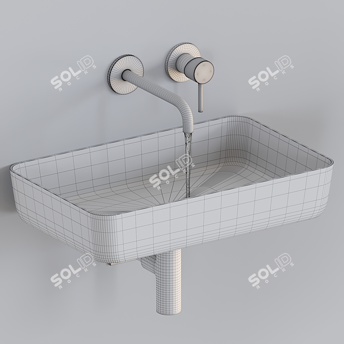 Modern Black Washbasin Set with Wall-Mounted Faucet 3D model image 2