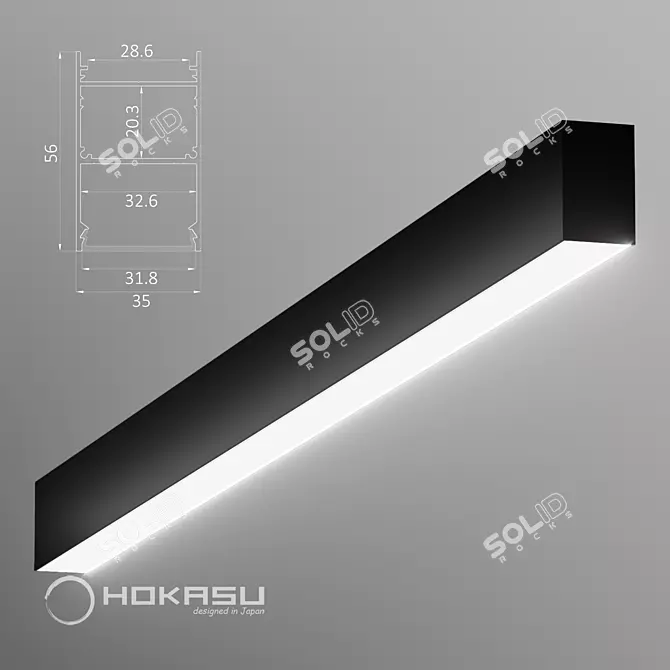 HOKASU 35/56 Surface Mounted Linear Lamp (Black) 3D model image 1