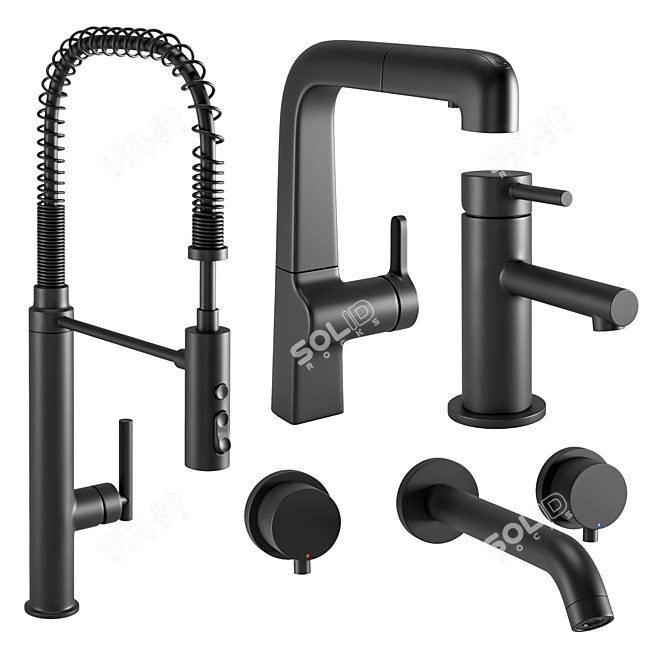 Modern Black Faucet Set 3D model image 1