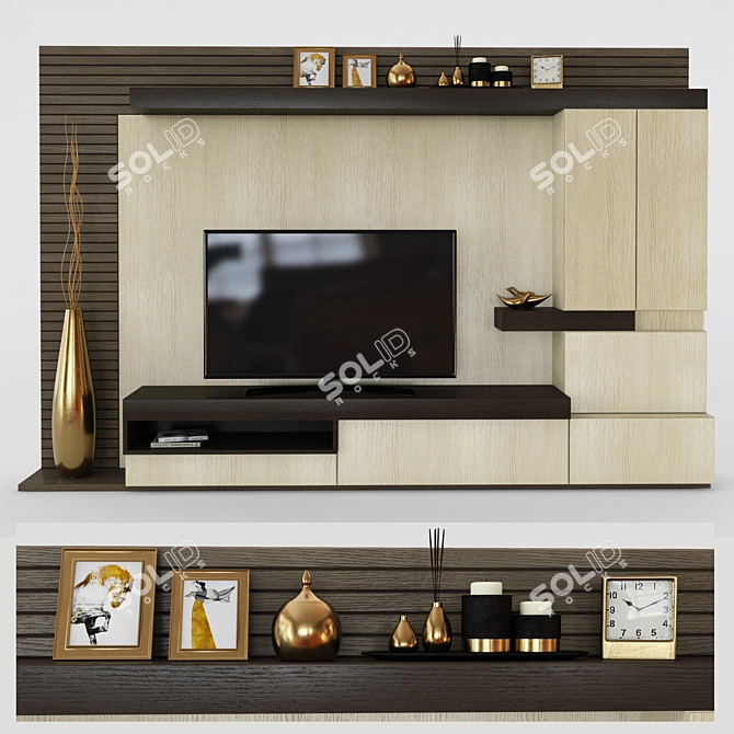 Sleek Wall-Mounted TV Stand 3D model image 1