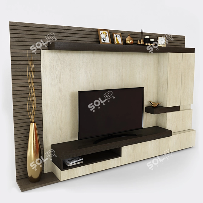 Sleek Wall-Mounted TV Stand 3D model image 2