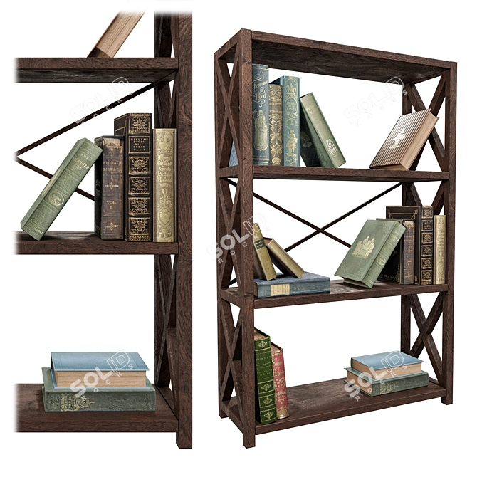 15 Unique Books & Wooden Country Rack 3D model image 1