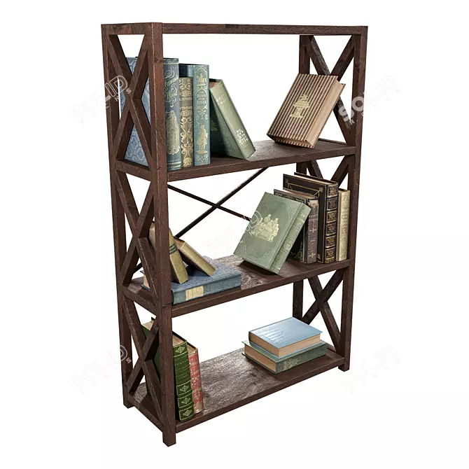 15 Unique Books & Wooden Country Rack 3D model image 2