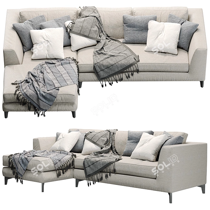 Elegant Meridiani Louis Up Modular Sofa 3D model image 3