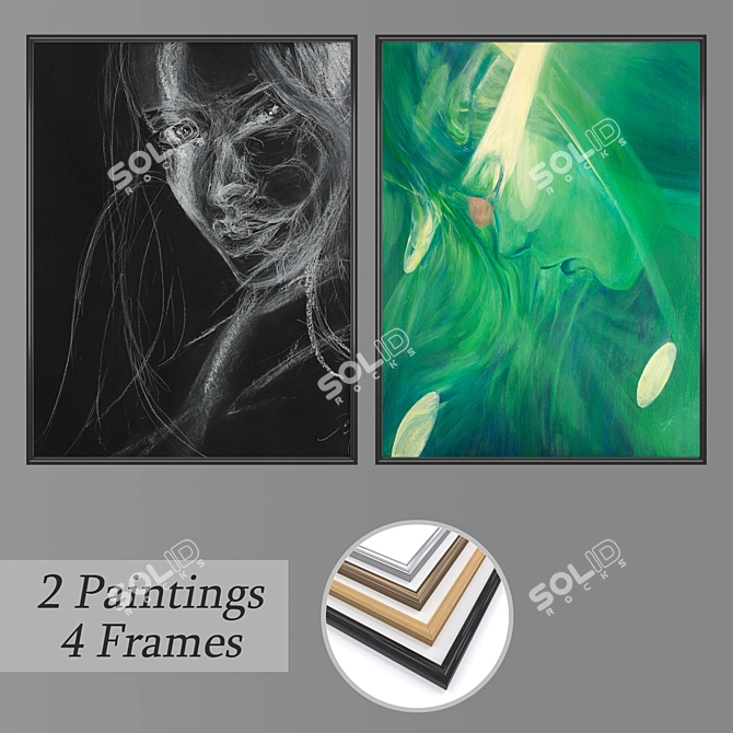 Elegant Wall Painting Set 3D model image 1