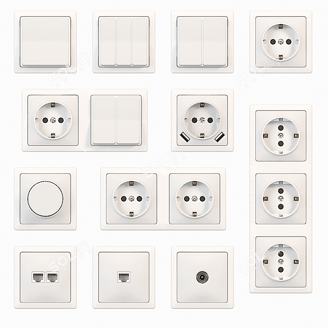 White Switch and Socket Set 3D model image 1