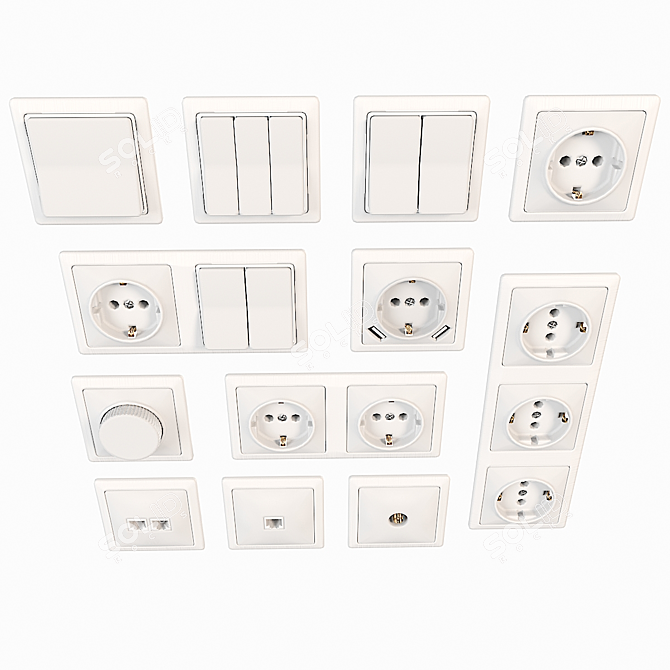 White Switch and Socket Set 3D model image 2