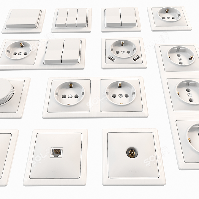 White Switch and Socket Set 3D model image 3