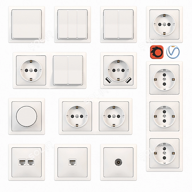 White Switch and Socket Set 3D model image 5