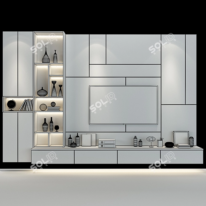 Modern White Cabinet with Glass Doors 3D model image 3