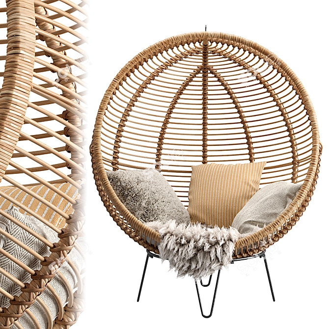 Cozy Rattan Cocoon Lounge Chair 3D model image 4