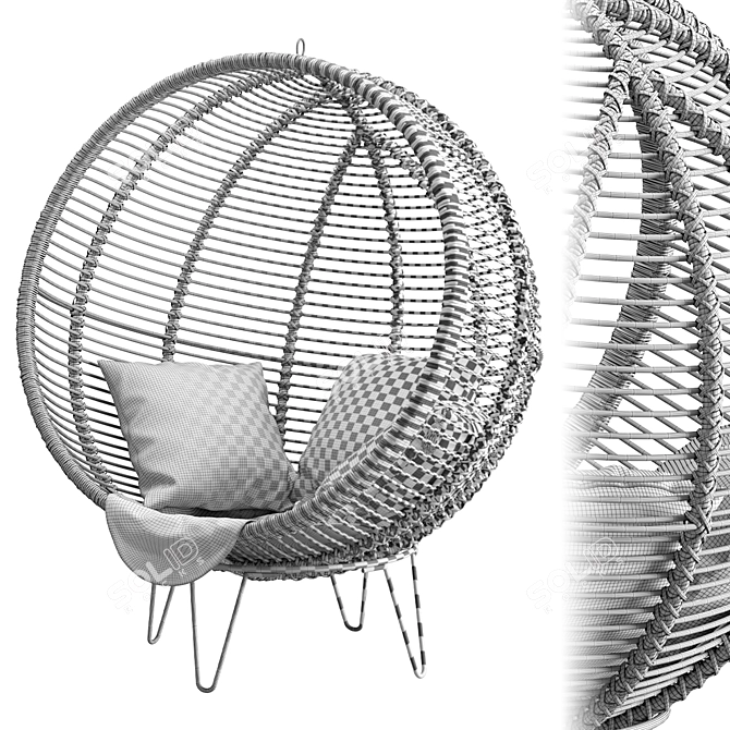 Cozy Rattan Cocoon Lounge Chair 3D model image 5